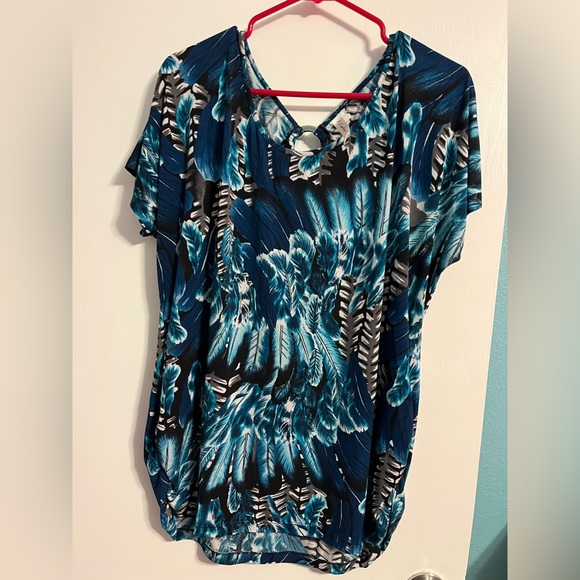 PerSeption Women Tunic Top in teal feather Pattern - Picture 1 of 4